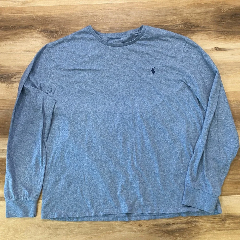 Polo Ralph Lauren Long Sleeve Shirt XL Blue Heather Cotton Crew Neck Tee